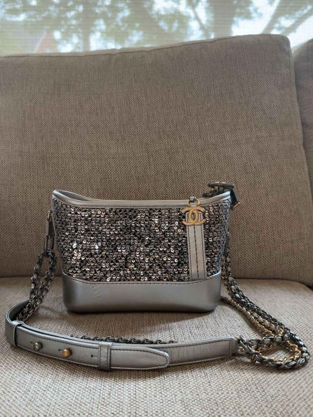 CHANEL Silver Sequin Gabrielle Bag